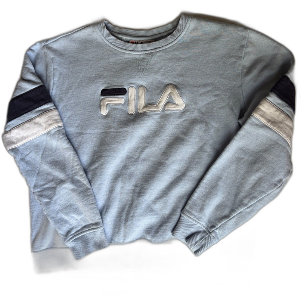 Vintage Style Fila Embroidered Crewneck Sweatshirt Light Blue Oversized XL